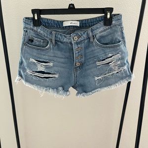 Kancan button fly distressed shorts